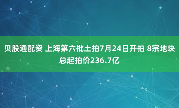 贝股通配资 上海第六批土拍7月24日开拍 8宗地块总起拍价236.7亿